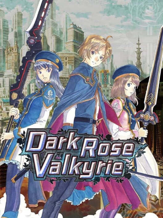 Copertina del videogioco Dark Rose Valkyrie, con i membri dell'unità speciale e motivi rosso scuro