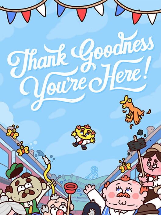 Copertina ufficiale del videogioco Thank Goodness You’re Here!, immagine promozionale fornita dal servizio IGDB.