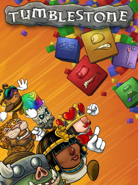 Copertina del videogioco Tumblestone, con blocchi colorati disposti su una griglia di puzzle