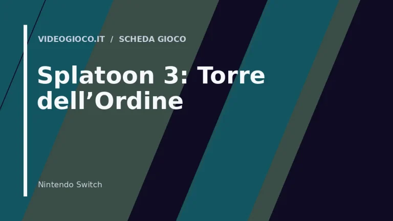 Visual grafico originale di Videogioco.it creato per il gioco Splatoon 3: Torre dell'Ordine.