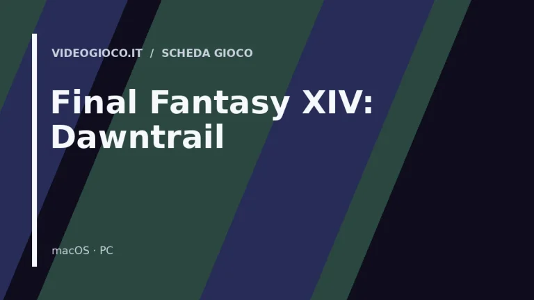 Visual grafico originale di Videogioco.it realizzato per la scheda del gioco Final Fantasy XIV: Dawntrail.